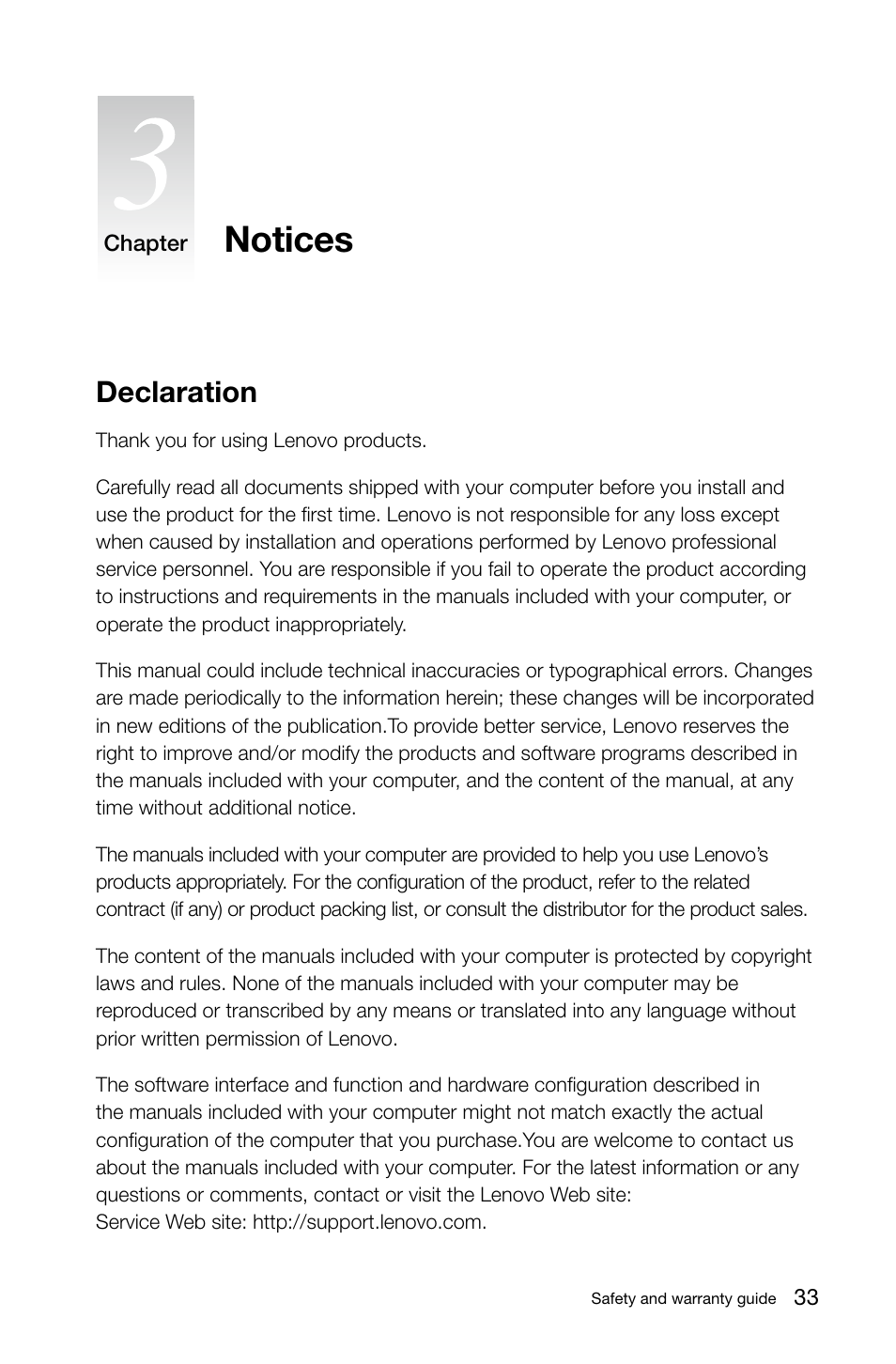 Notices, Declaration | Lenovo H530 Desktop User Manual | Page 38 / 47