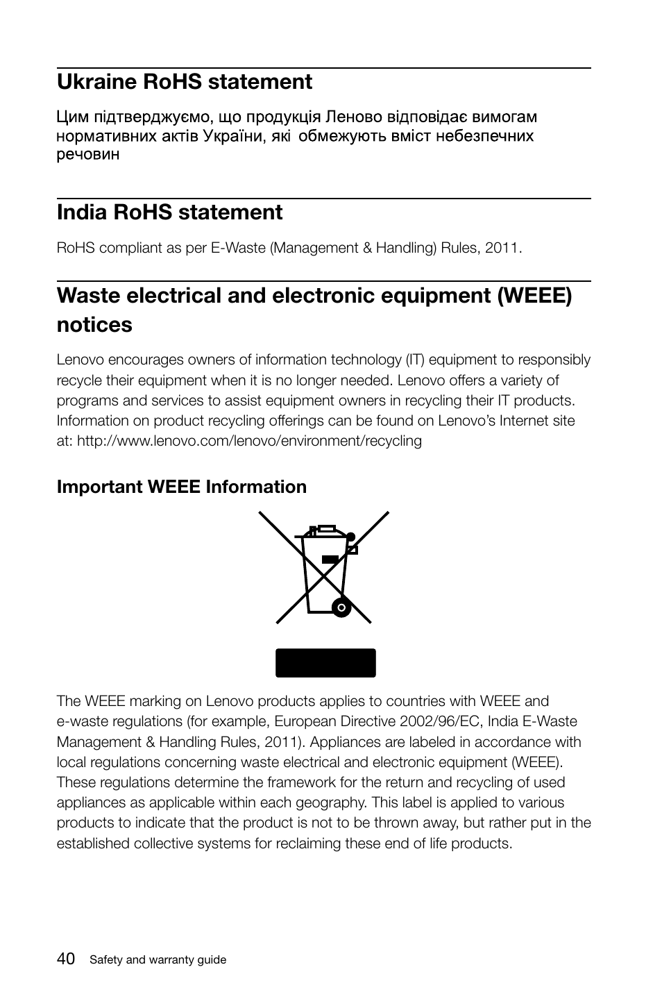 Ukraine rohs statement, India rohs statement, Ukraine rohs statement india rohs statement | Lenovo H530 Desktop User Manual | Page 45 / 47