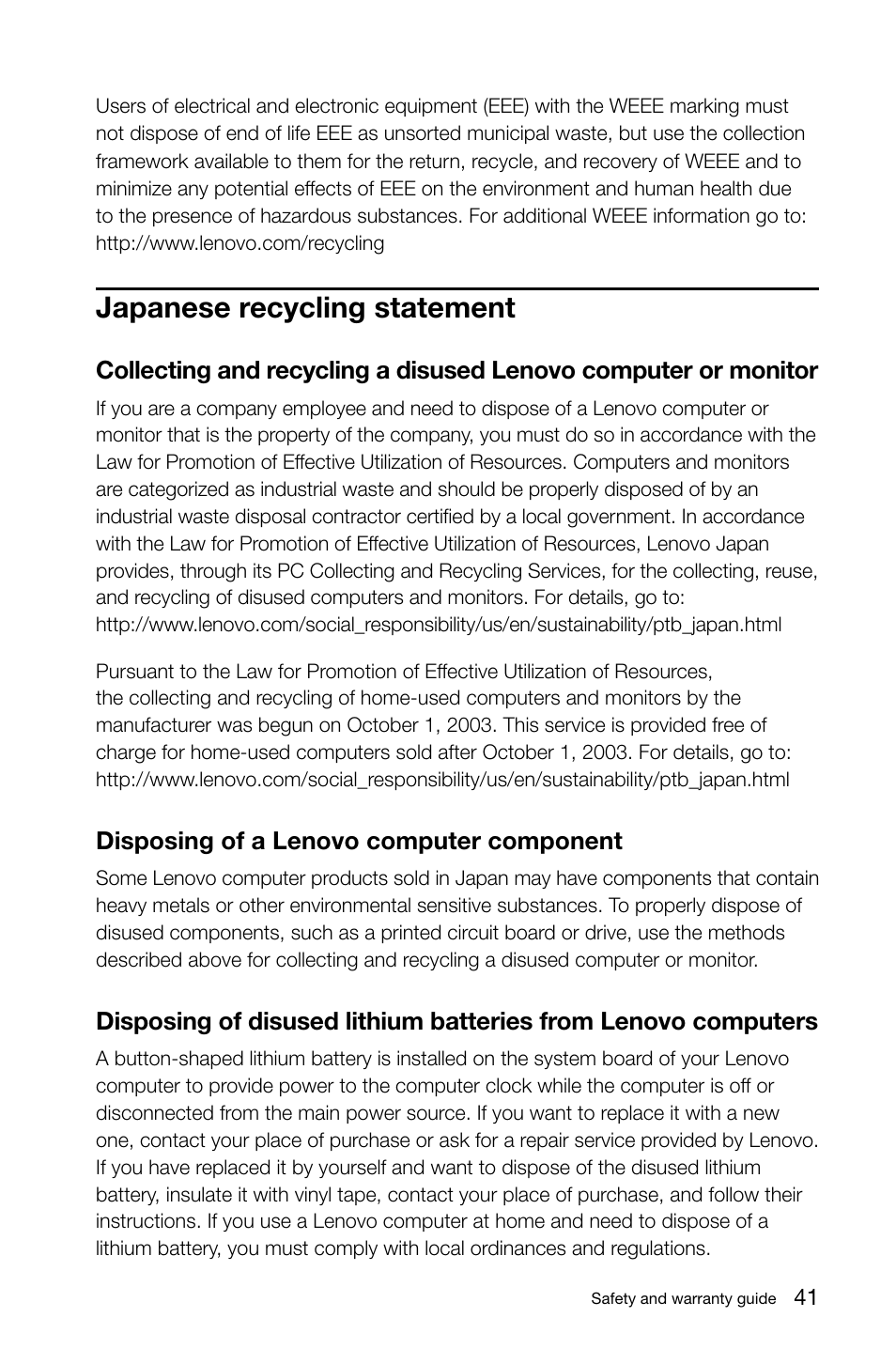 Japanese recycling statement | Lenovo H530 Desktop User Manual | Page 46 / 47