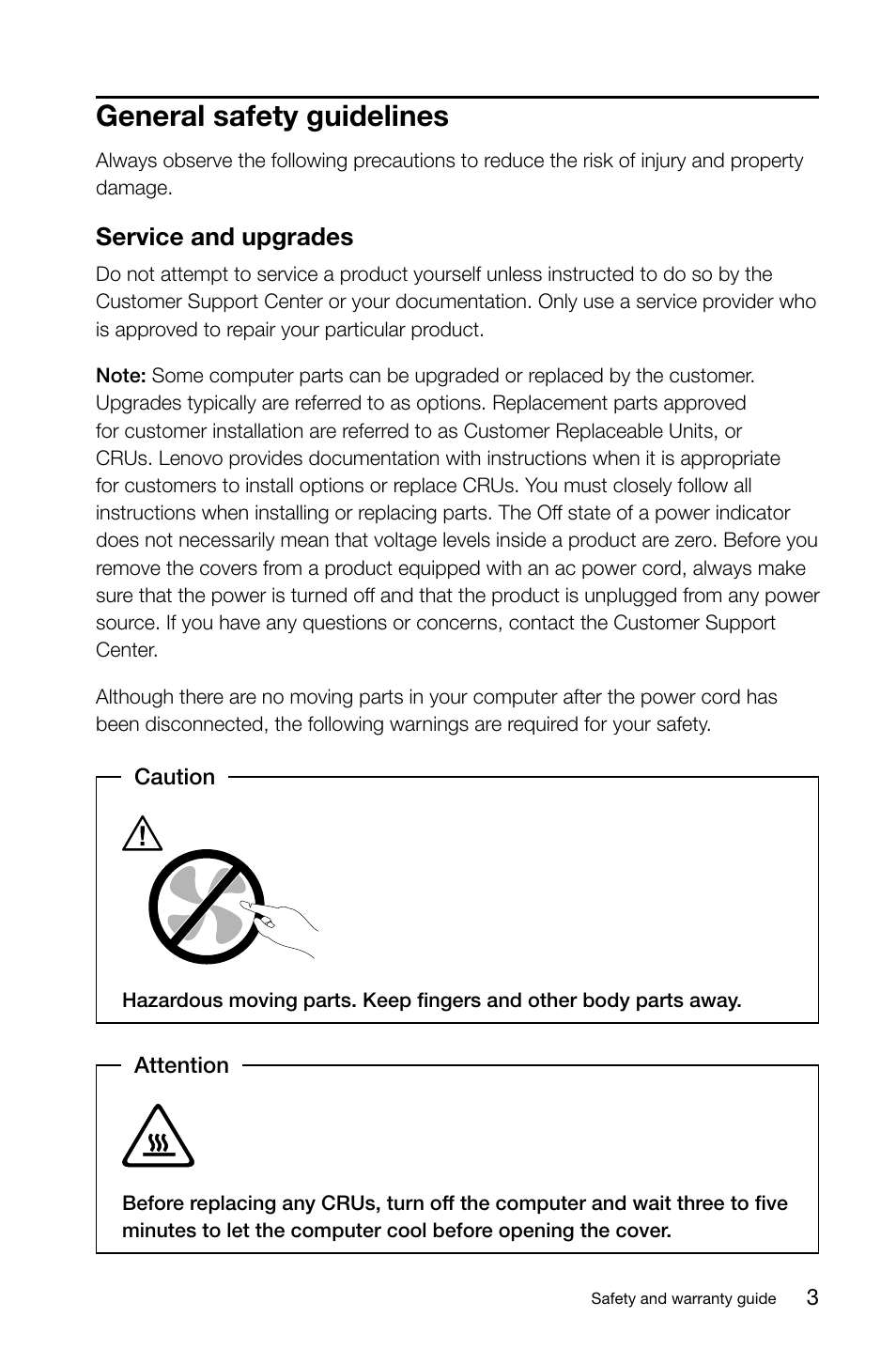 General safety guidelines, Service and upgrades | Lenovo H530 Desktop User Manual | Page 8 / 47