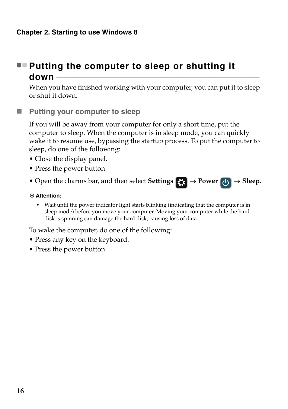 Putting the computer to sleep or shutting it down | Lenovo IdeaPad U330p Notebook User Manual | Page 20 / 36