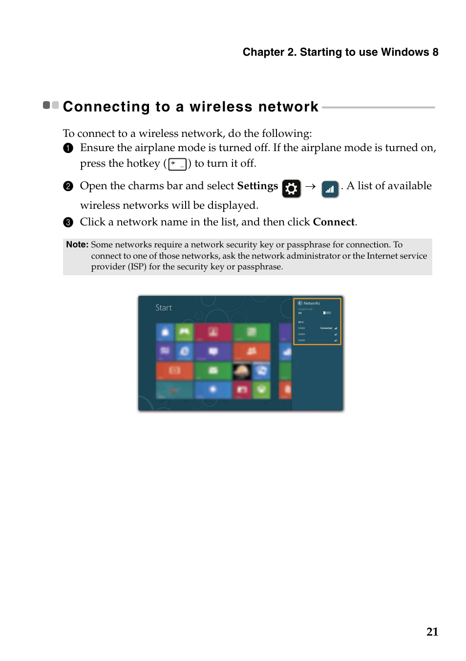 Connecting to a wireless network | Lenovo IdeaPad U330p Notebook User Manual | Page 25 / 36