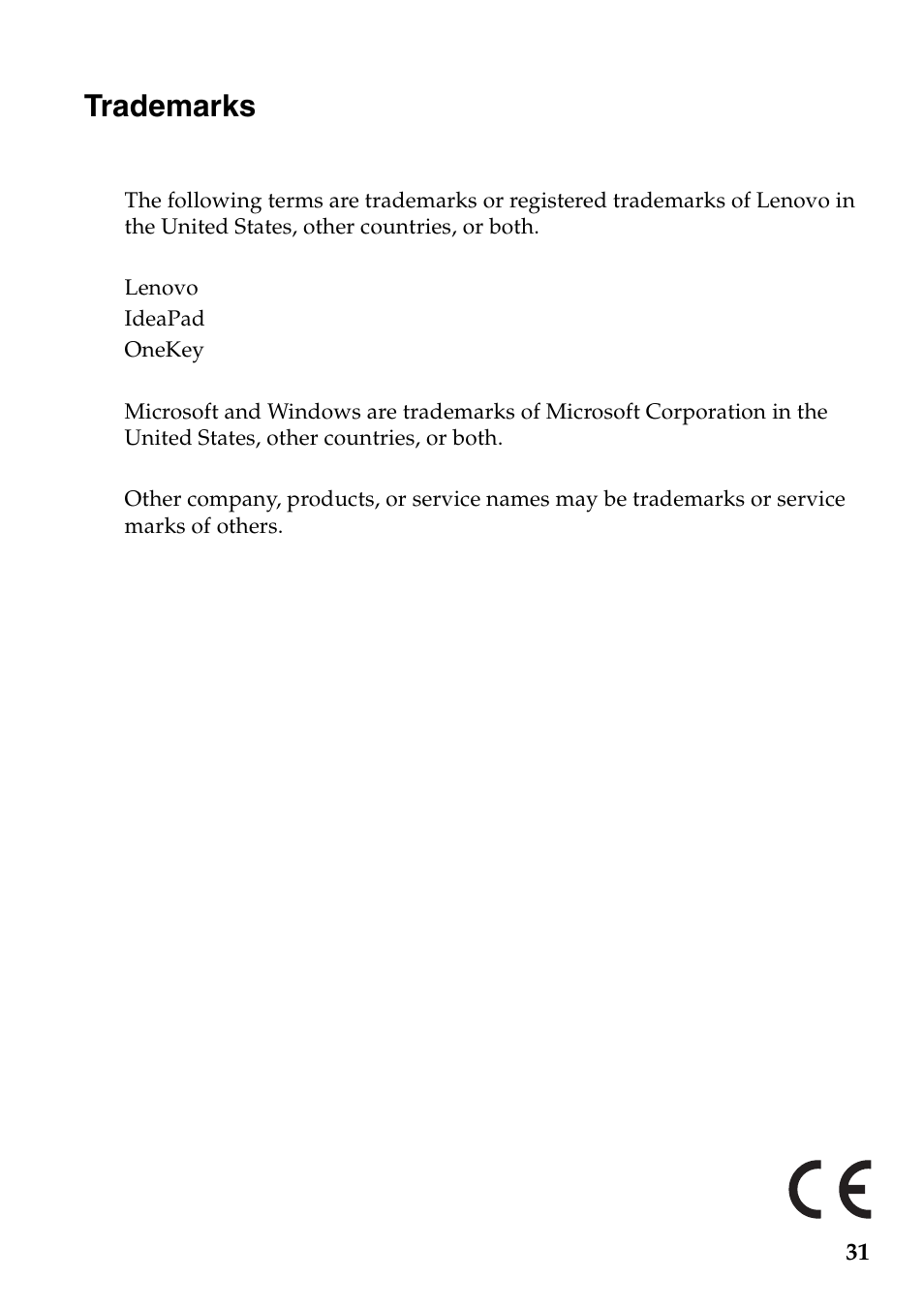 Trademarks | Lenovo IdeaPad U330p Notebook User Manual | Page 35 / 36