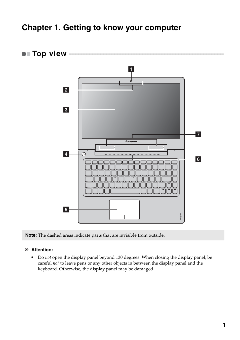 Chapter 1. getting to know your computer, Top view | Lenovo IdeaPad U330p Notebook User Manual | Page 5 / 36