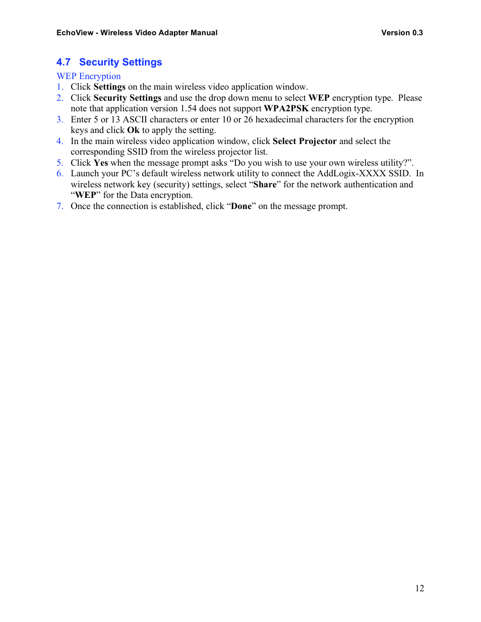 Addlogix EchoView - Wireless Video Adapter User Manual | Page 12 / 13