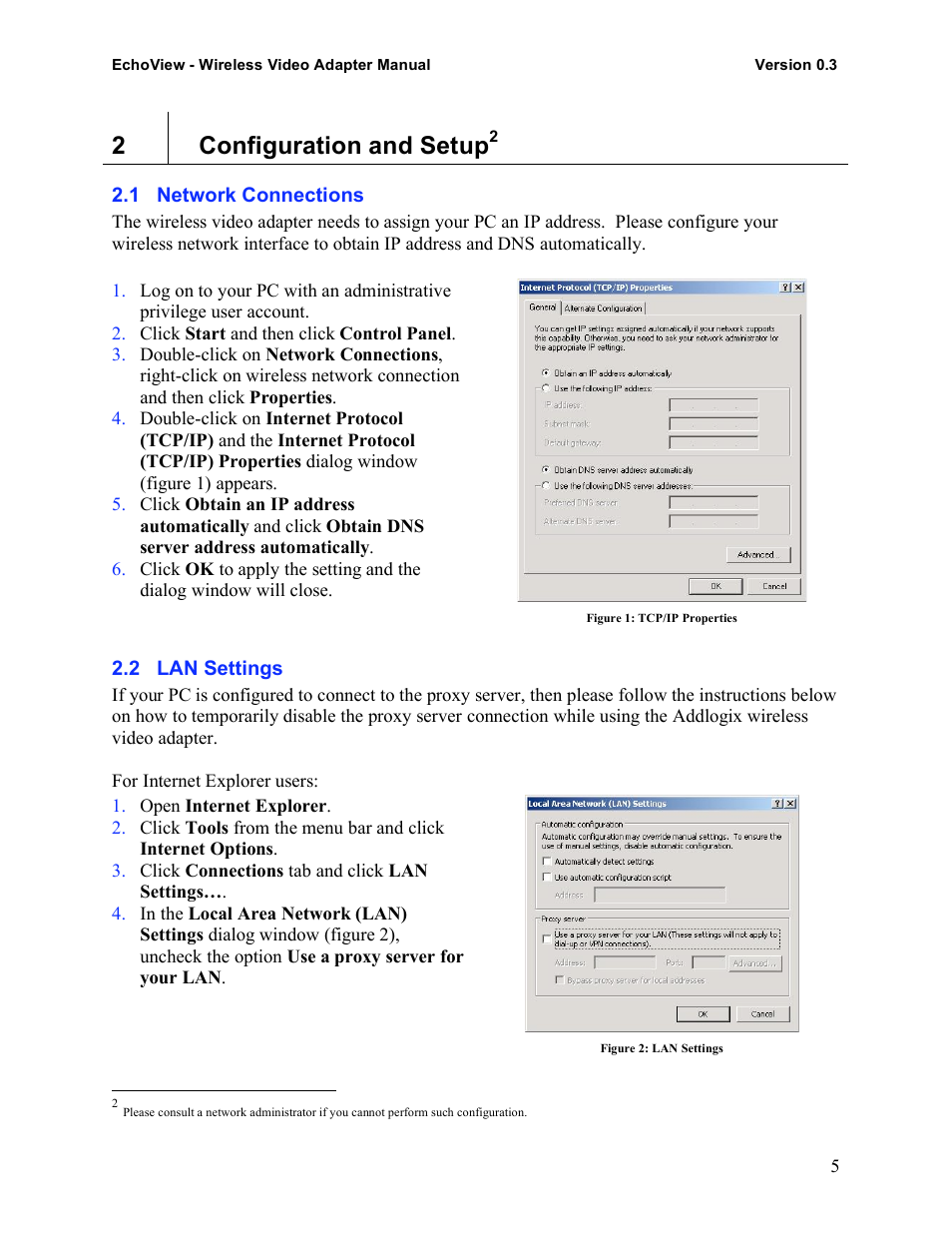 2configuration and setup | Addlogix EchoView - Wireless Video Adapter User Manual | Page 5 / 13