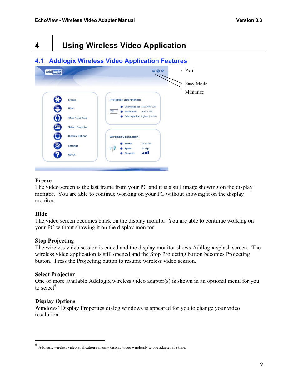 4using wireless video application | Addlogix EchoView - Wireless Video Adapter User Manual | Page 9 / 13