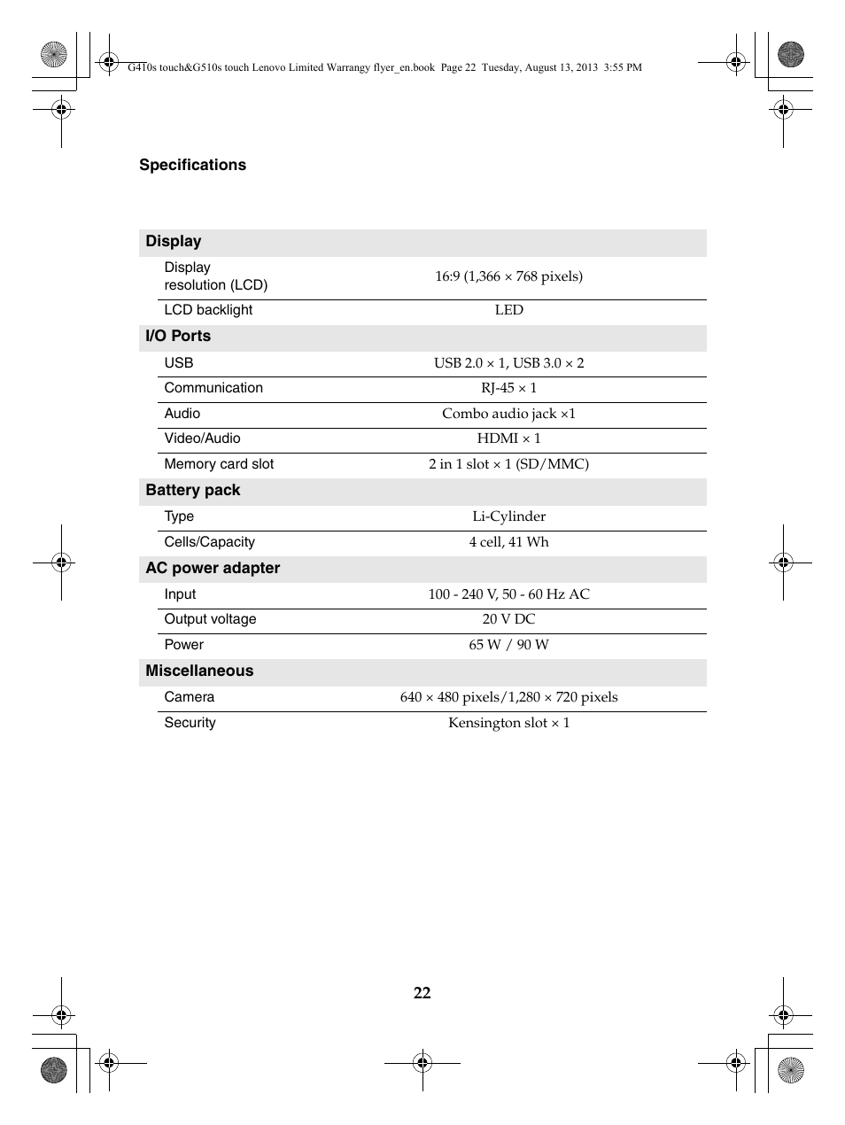 Lenovo G510s Touch Notebook User Manual | Page 22 / 24