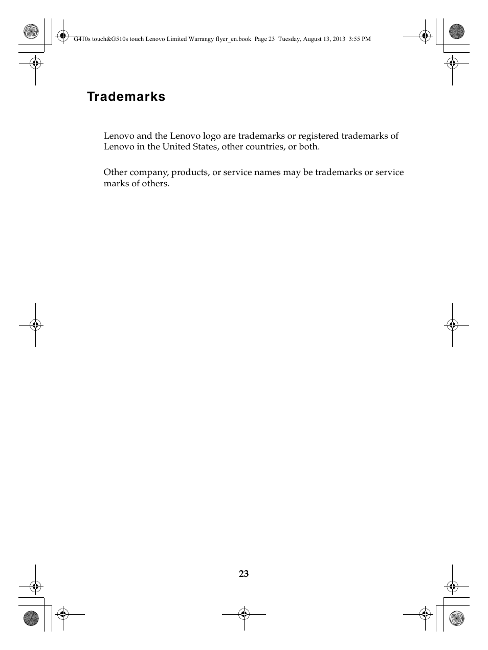 Trademarks | Lenovo G510s Touch Notebook User Manual | Page 23 / 24