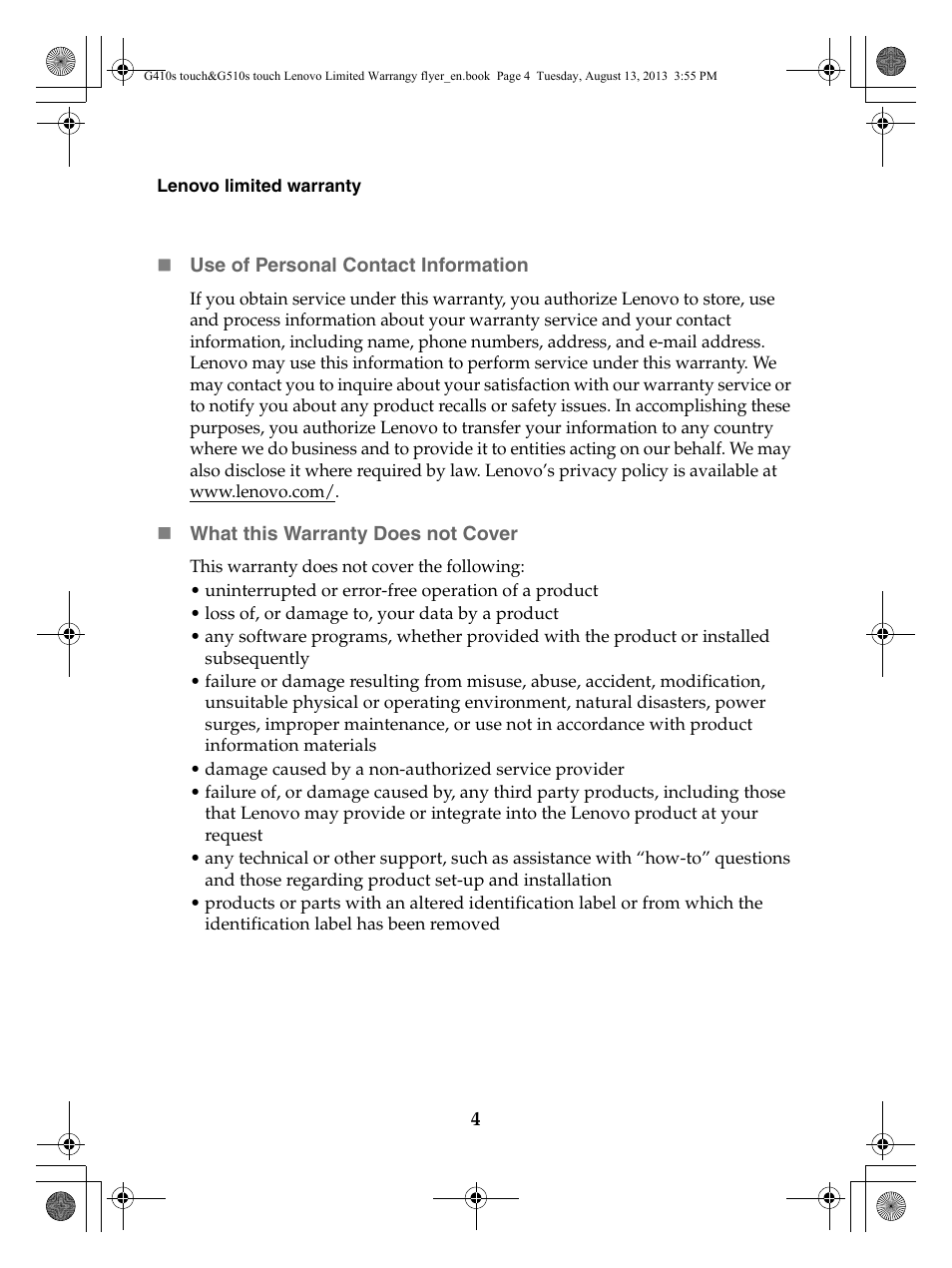 Lenovo G510s Touch Notebook User Manual | Page 4 / 24