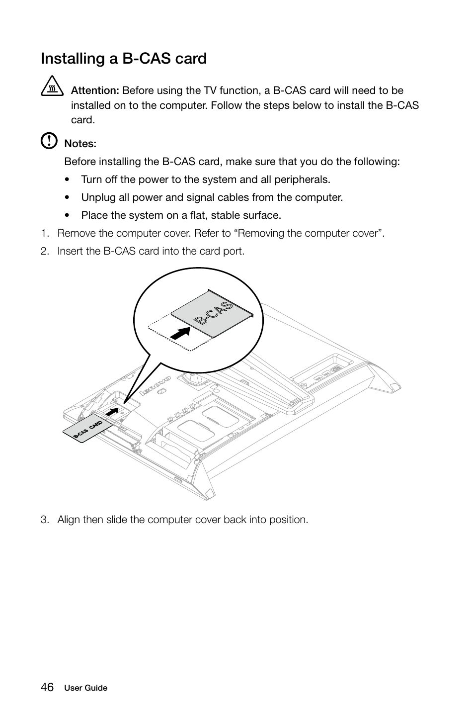 Installing a b-cas card | Lenovo IdeaCentre B350 All-in-One User Manual | Page 51 / 63