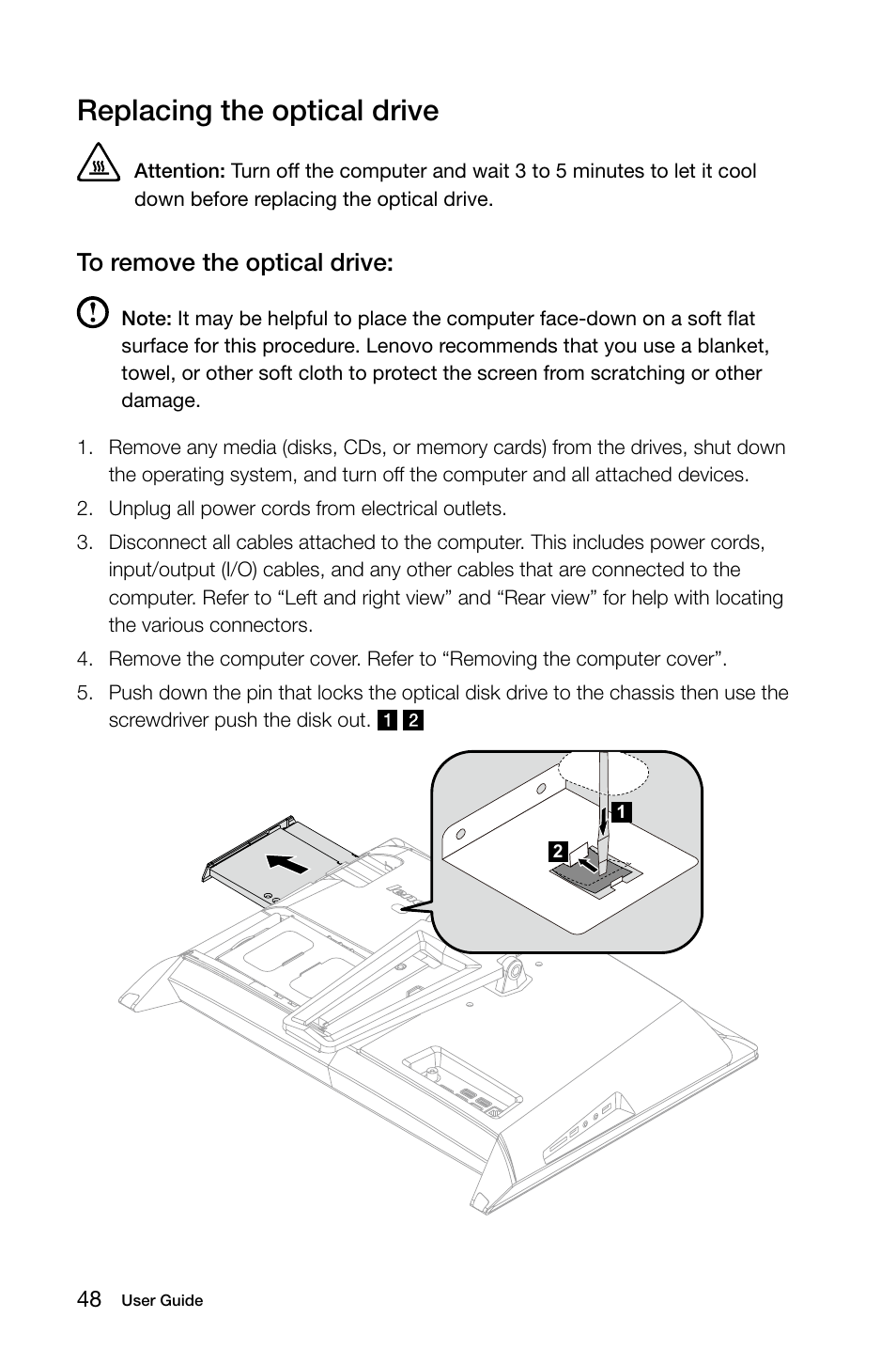 Replacing the optical drive | Lenovo IdeaCentre B350 All-in-One User Manual | Page 53 / 63