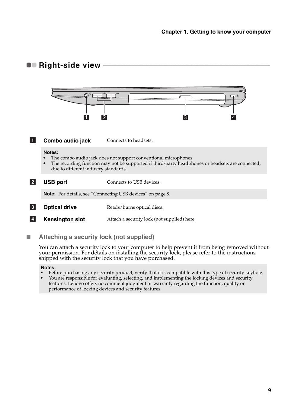 Right-side view | Lenovo IdeaPad Z400 Notebook User Manual | Page 13 / 35