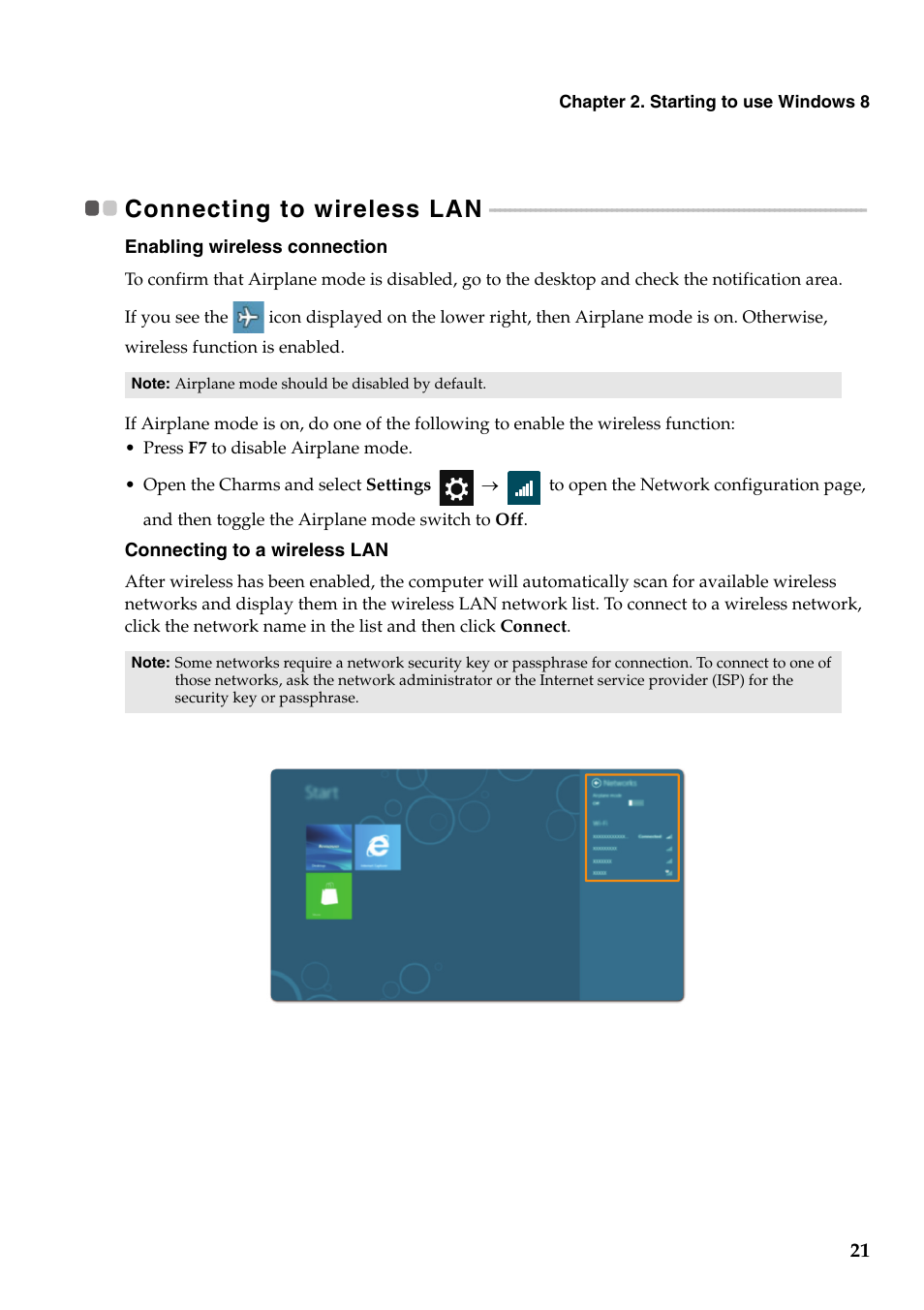 Connecting to wireless lan | Lenovo IdeaPad Z400 Notebook User Manual | Page 25 / 35