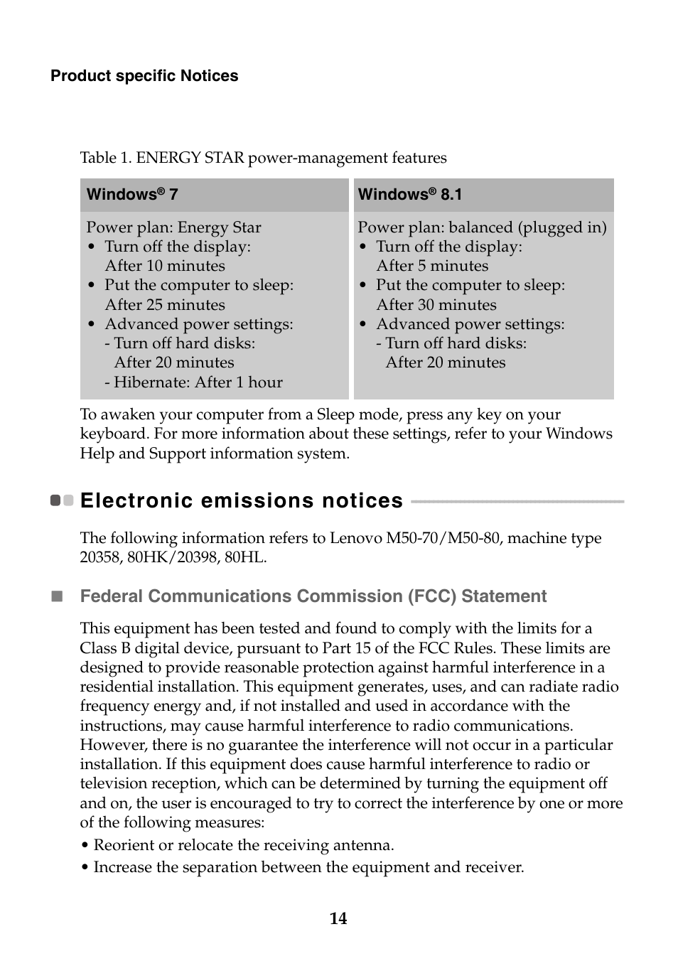 Electronic emissions notices | Lenovo M50-70 Notebook User Manual | Page 14 / 20