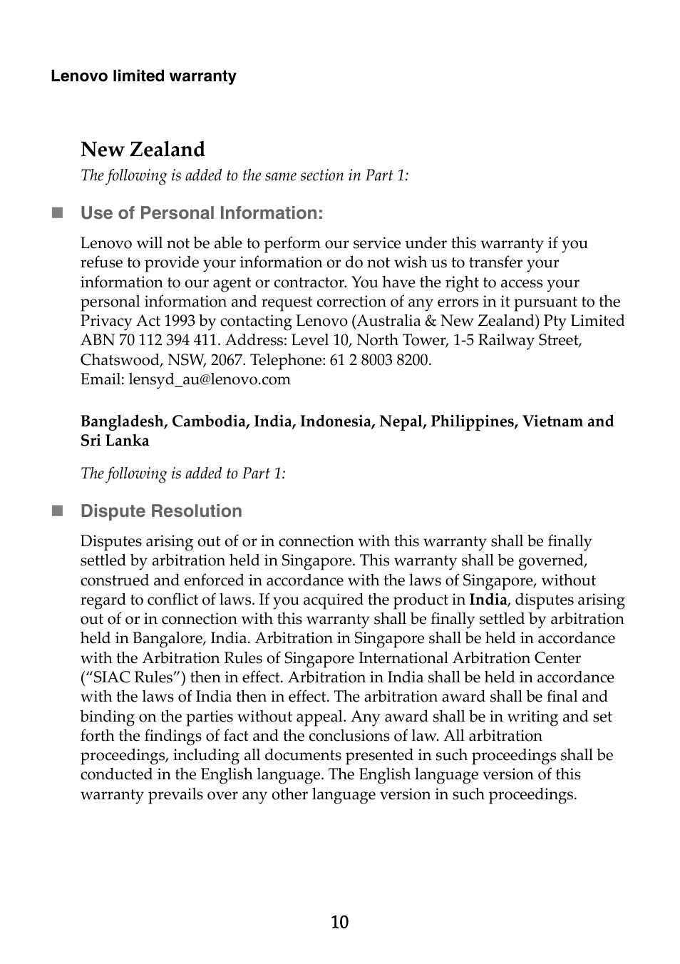 New zealand | Lenovo B40-70 Notebook User Manual | Page 10 / 23