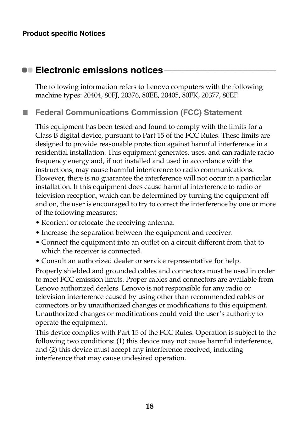 Electronic emissions notices | Lenovo Flex 2-14 Notebook Lenovo User Manual | Page 18 / 24