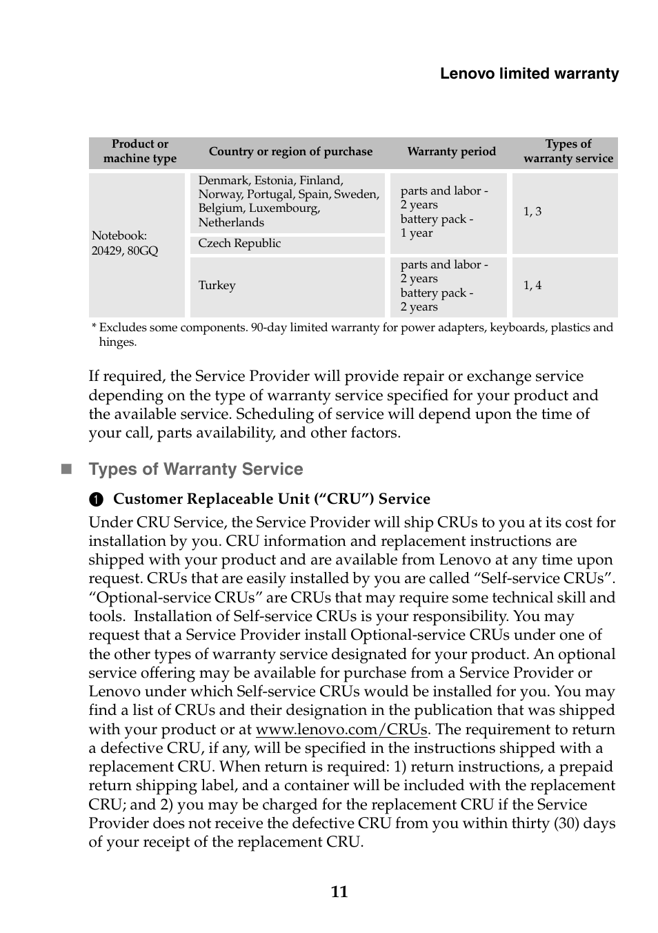 Types of warranty service | Lenovo S40-70 Notebook User Manual | Page 11 / 22