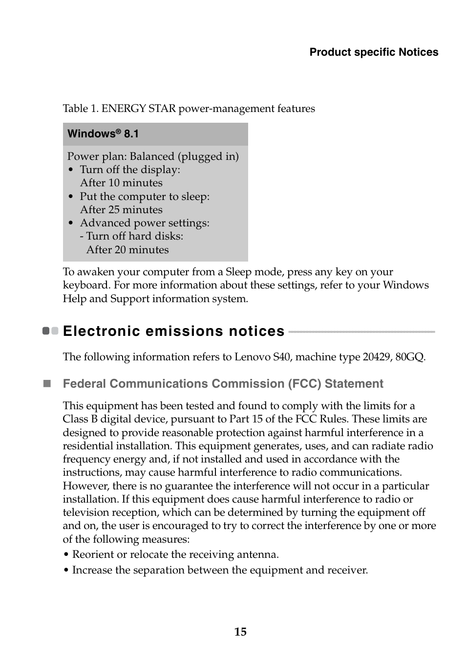 Electronic emissions notices | Lenovo S40-70 Notebook User Manual | Page 15 / 22