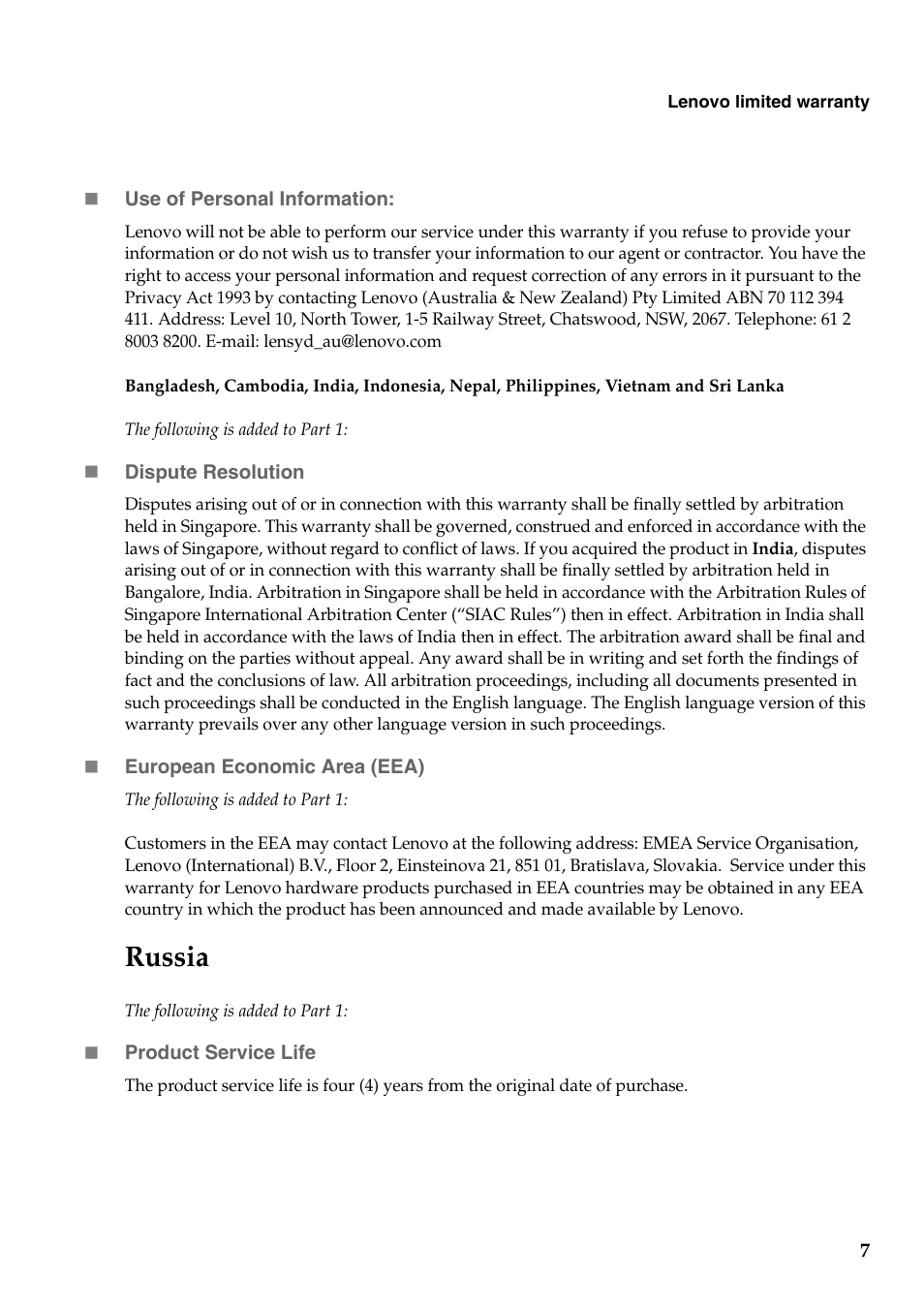 Russia | Lenovo IdeaPad Y410p Notebook User Manual | Page 7 / 18