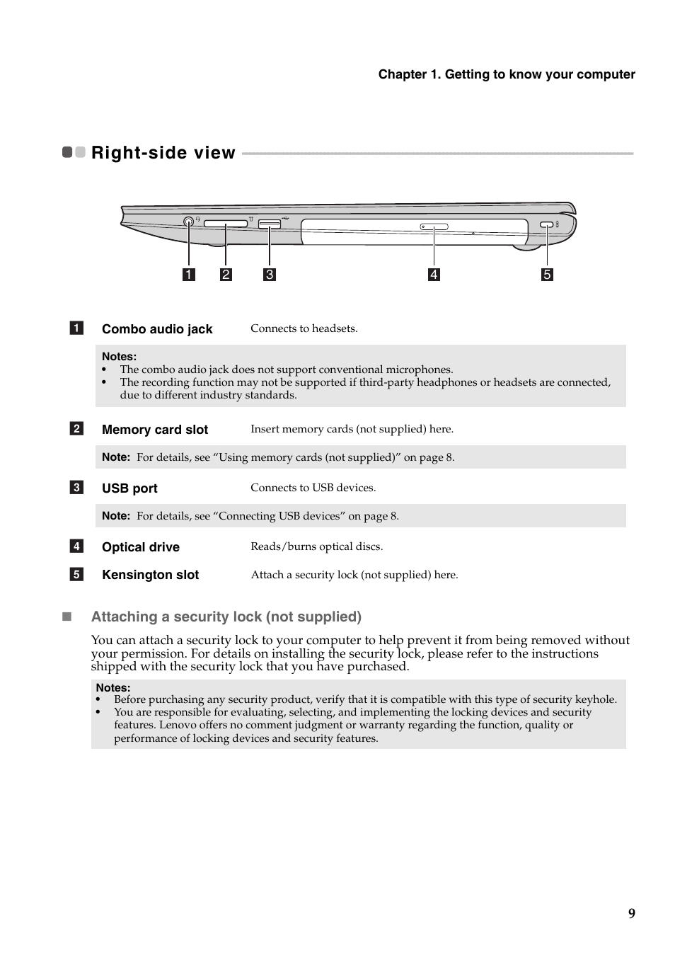 Right-side view | Lenovo IdeaPad Z510 Notebook User Manual | Page 13 / 35