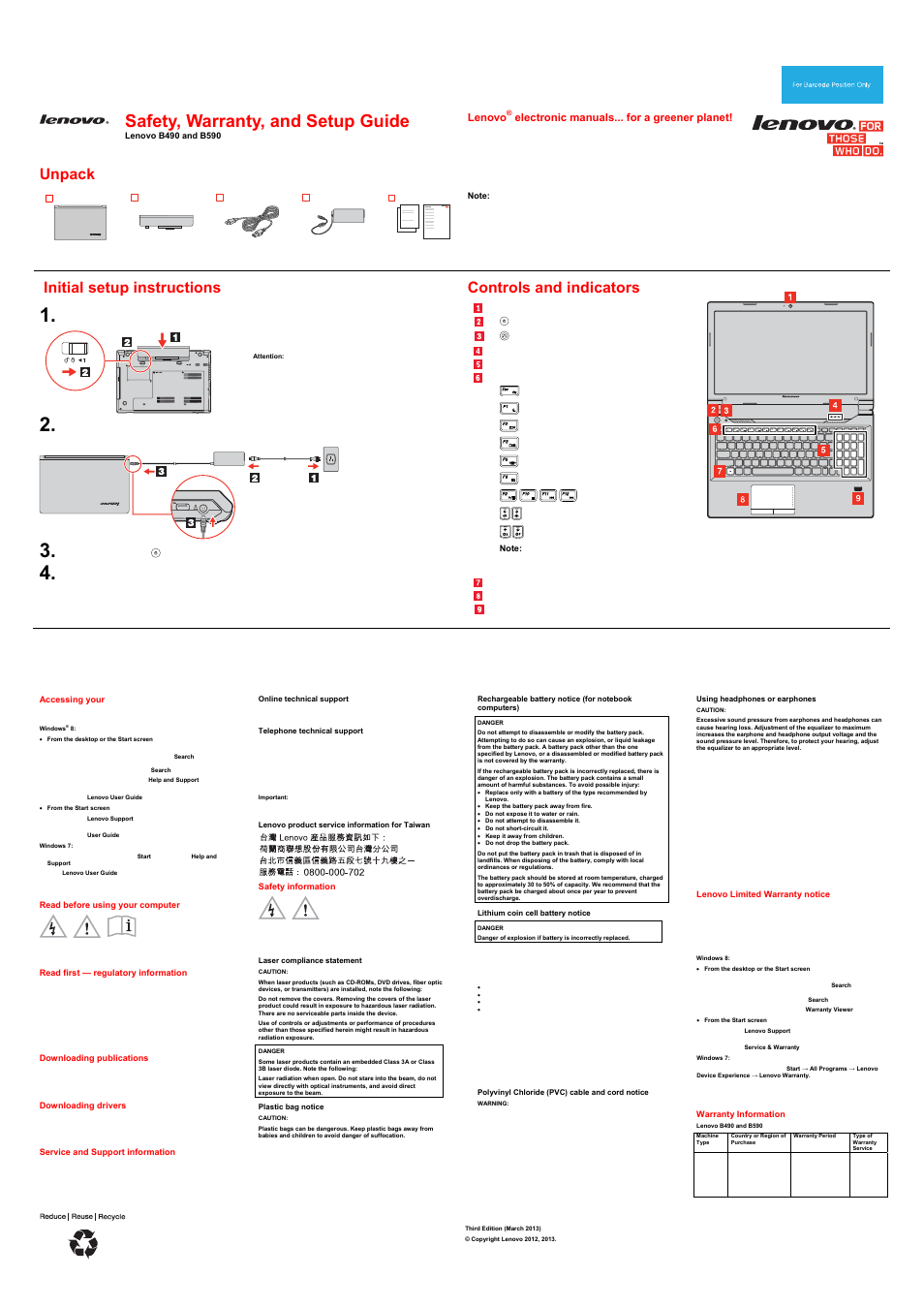 Lenovo B590 Notebook User Manual | 2 pages