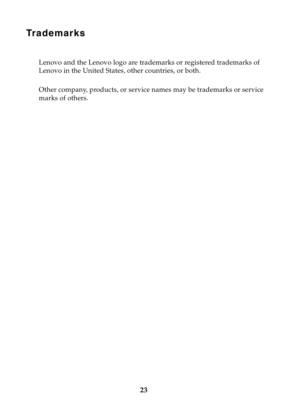Trademarks | Lenovo G400 Notebook User Manual | Page 23 / 24