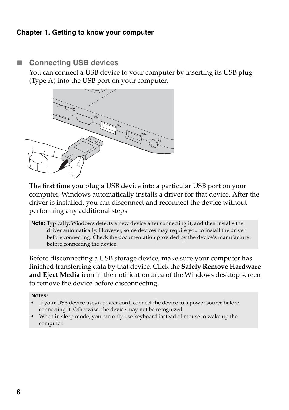 Connecting usb devices | Lenovo G405 Notebook User Manual | Page 12 / 46