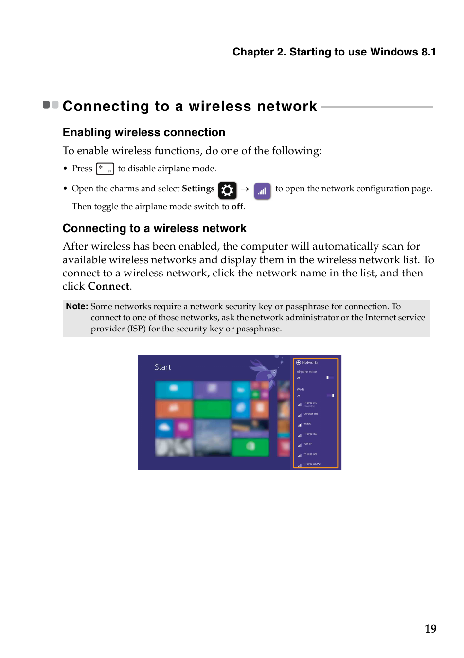 Connecting to a wireless network | Lenovo G405 Notebook User Manual | Page 23 / 46