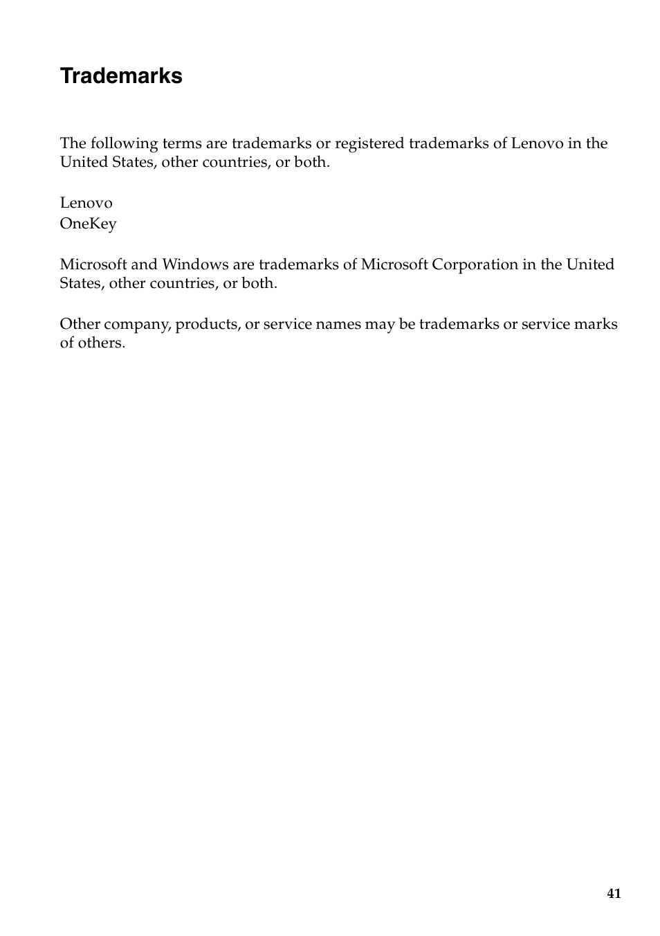 Trademarks | Lenovo G405 Notebook User Manual | Page 45 / 46