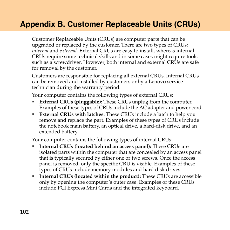 Appendix b. customer replaceable units (crus) | Lenovo IdeaPad Y550P User Manual | Page 110 / 142