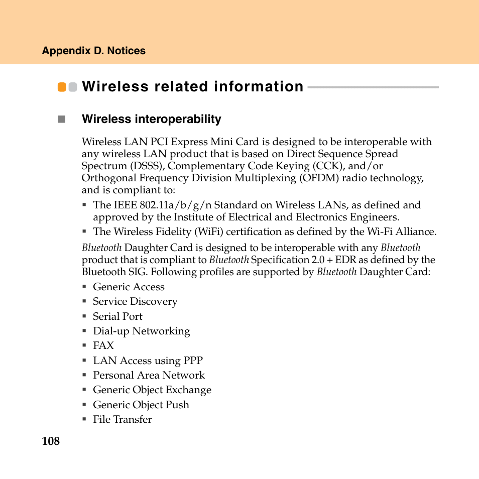 Wireless related information | Lenovo IdeaPad Y550P User Manual | Page 116 / 142