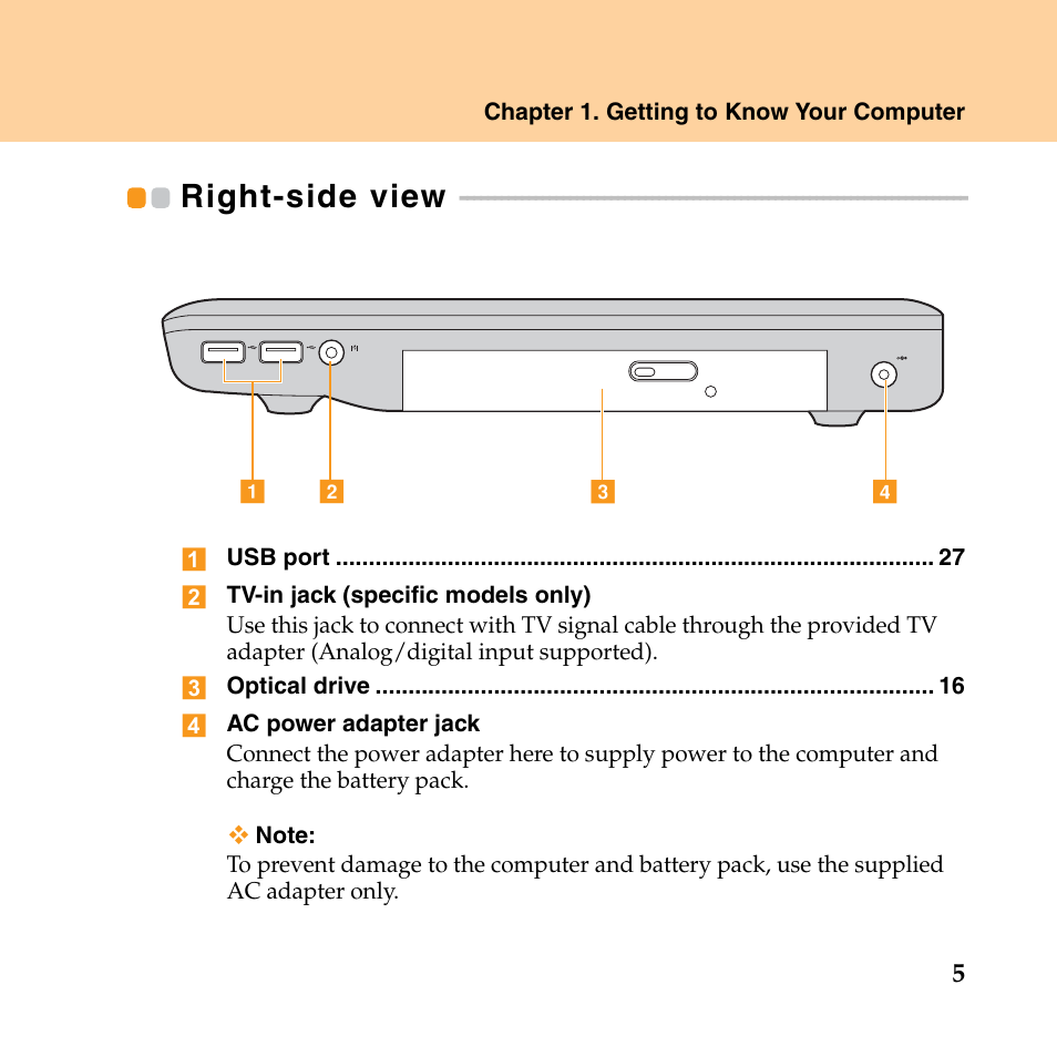 Right-side view | Lenovo IdeaPad Y550P User Manual | Page 13 / 142