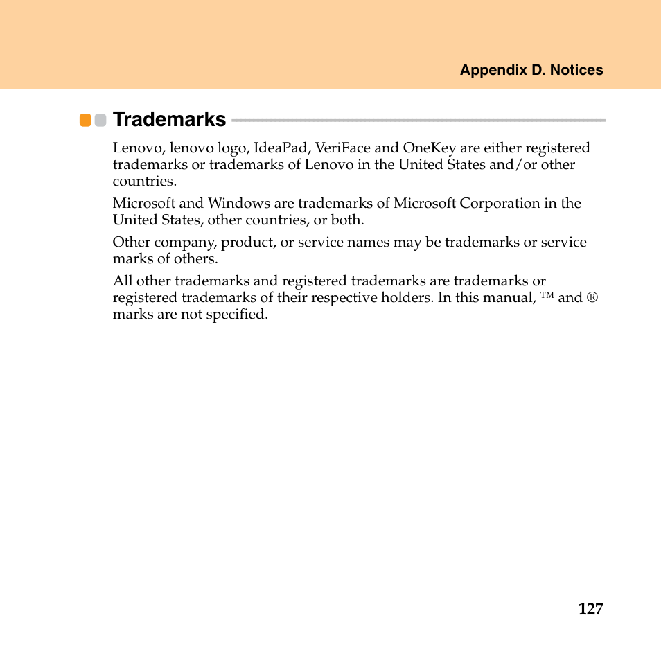 Trademarks | Lenovo IdeaPad Y550P User Manual | Page 135 / 142