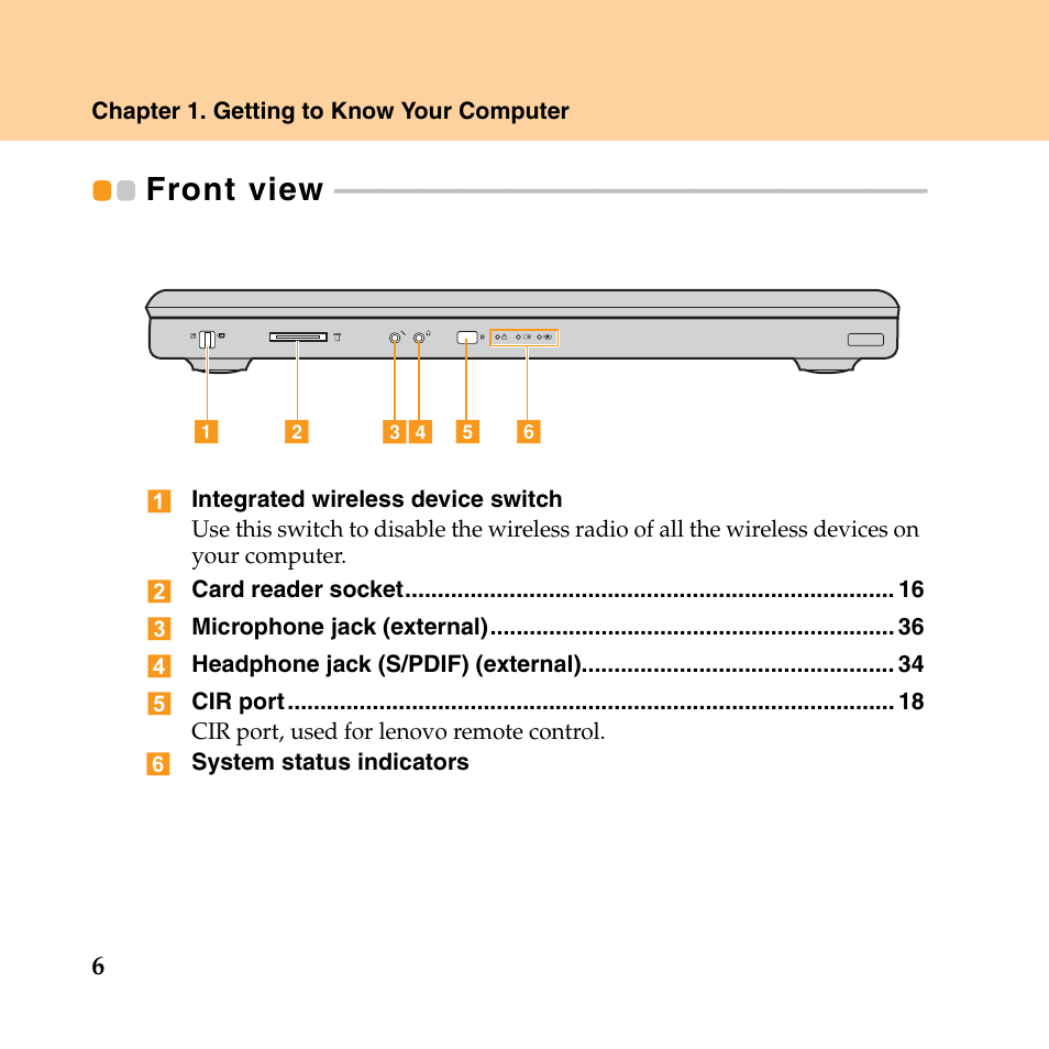 Front view | Lenovo IdeaPad Y550P User Manual | Page 14 / 142