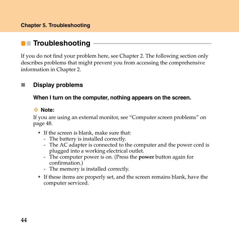 Troubleshooting | Lenovo IdeaPad Y550P User Manual | Page 52 / 142