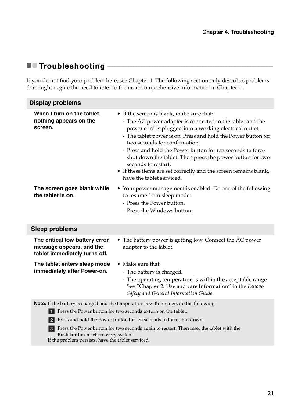 Troubleshooting | Lenovo Miix 2 8 Tablet Lenovo User Manual | Page 25 / 30