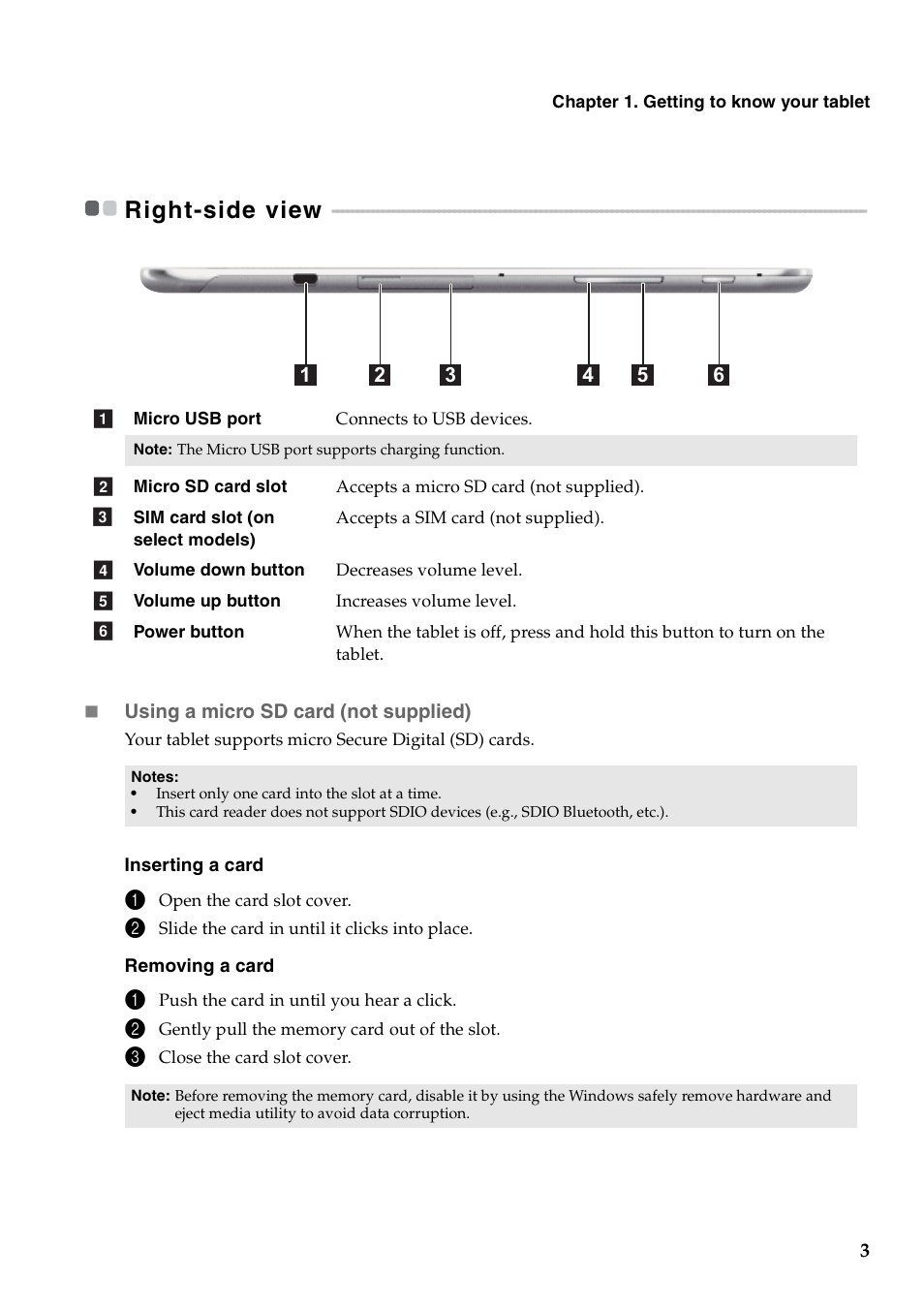 Right-side view | Lenovo Miix 2 8 Tablet Lenovo User Manual | Page 7 / 30