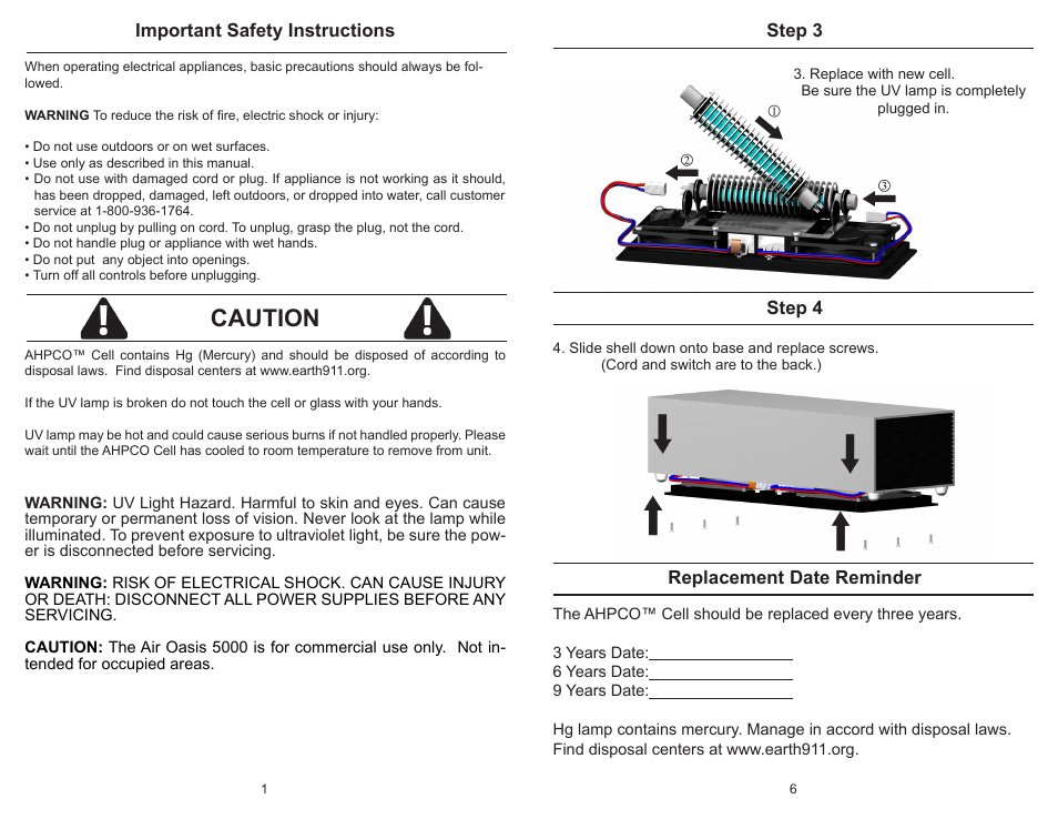 Caution | Air Oasis 5000 User Manual | Page 2 / 4