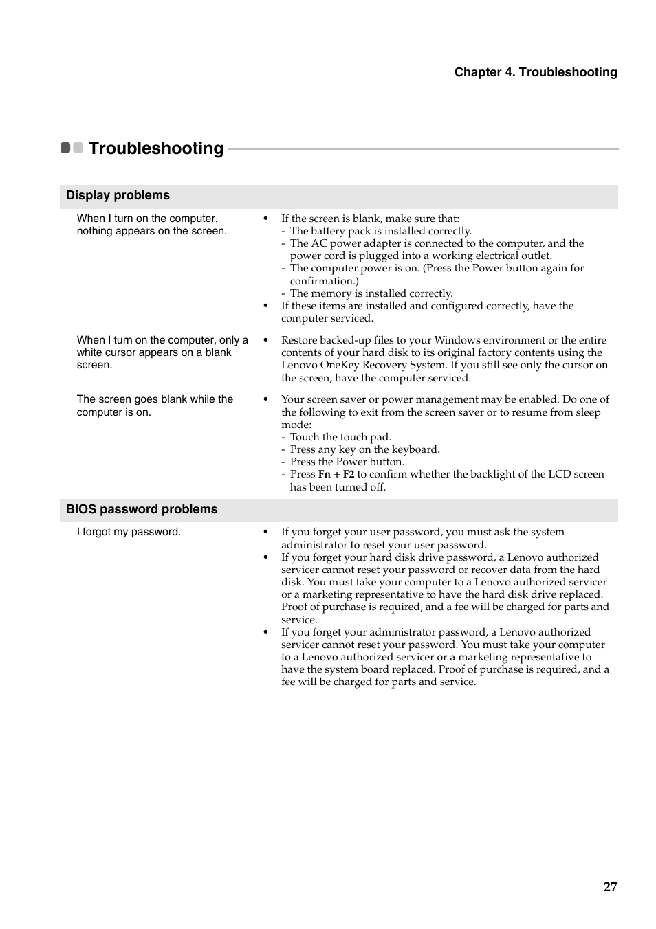 Troubleshooting | Lenovo IdeaPad Y410p Notebook User Manual | Page 31 / 40