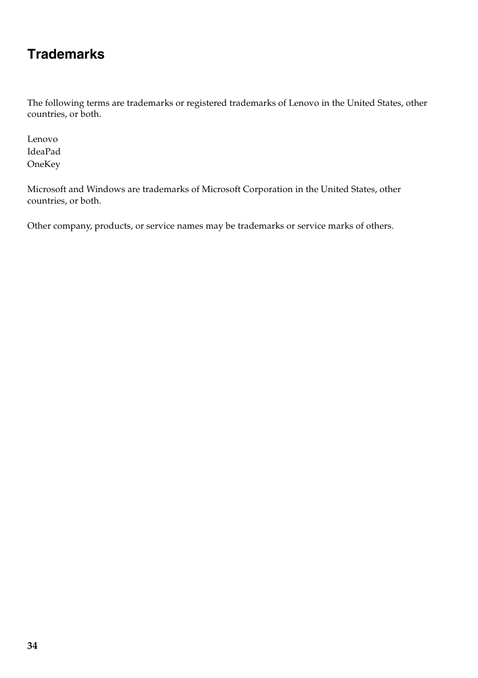Trademarks | Lenovo IdeaPad Y410p Notebook User Manual | Page 38 / 40
