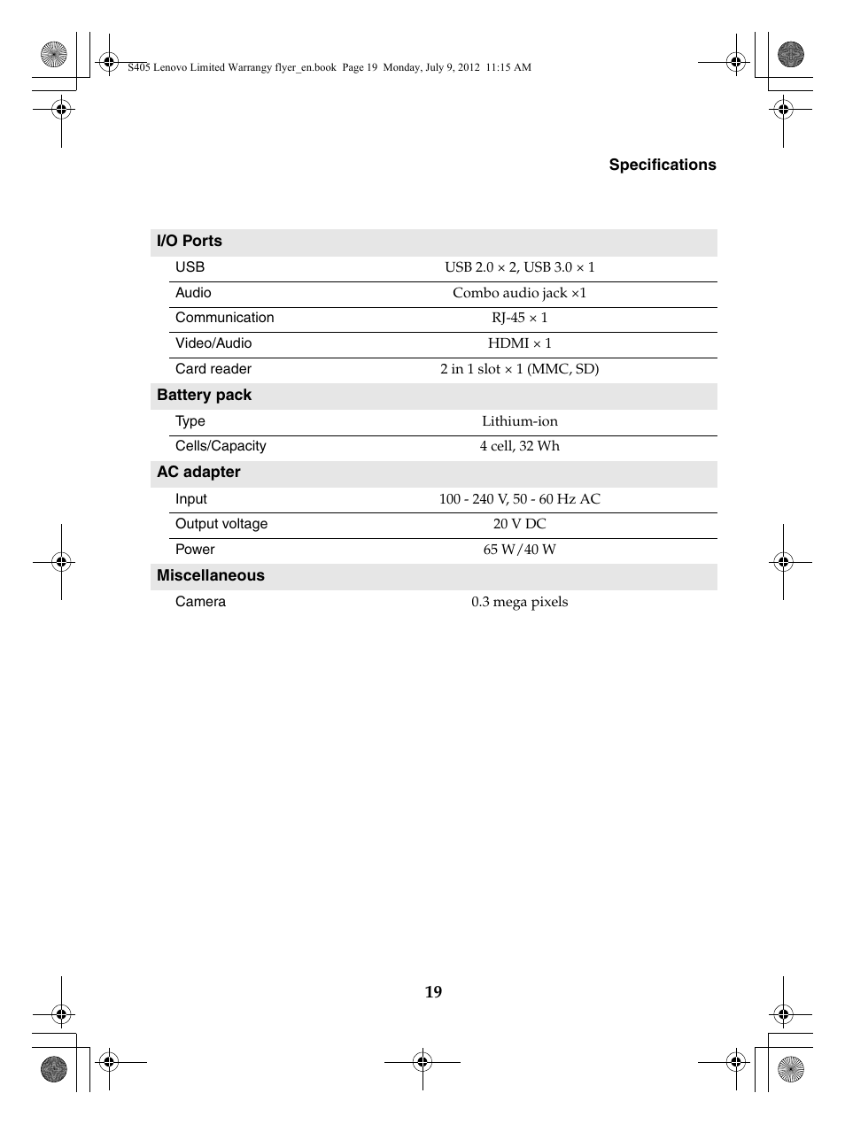 Lenovo IdeaPad S405 Notebook User Manual | Page 19 / 20