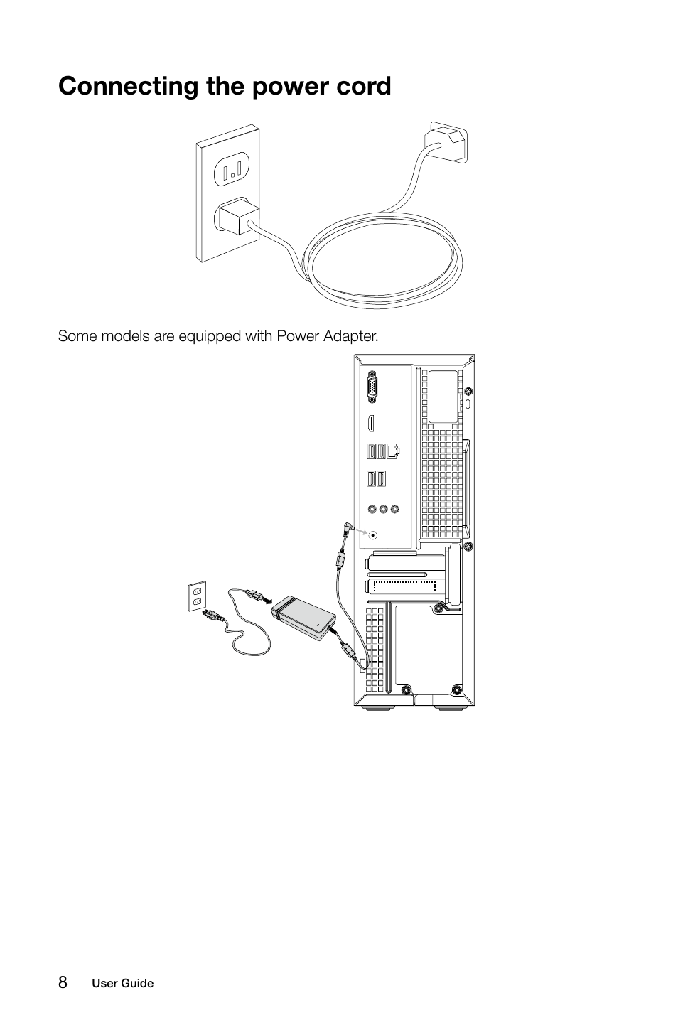 Connecting the power cord | Lenovo H505s Desktop User Manual | Page 13 / 53