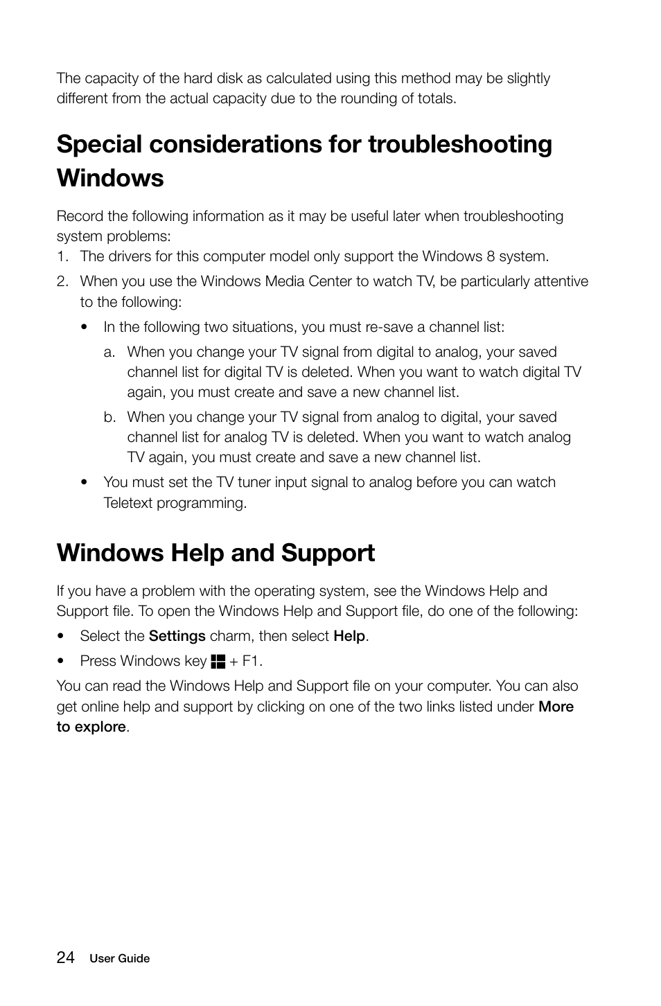 Special considerations for troubleshooting windows, Windows help and support | Lenovo H505s Desktop User Manual | Page 29 / 53