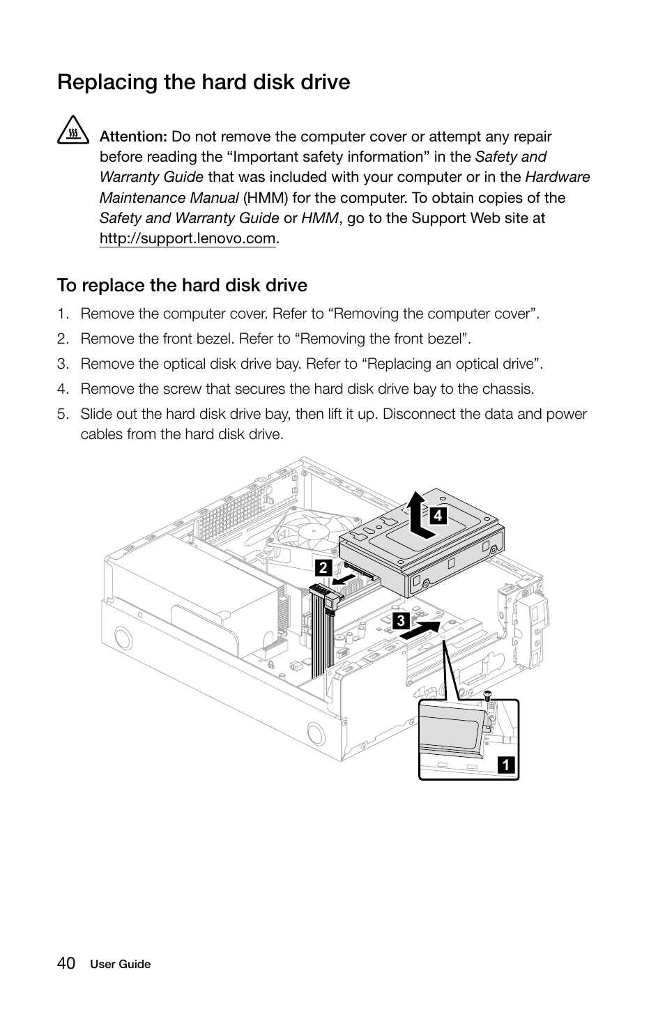 Replacing the hard disk drive | Lenovo H505s Desktop User Manual | Page 45 / 53