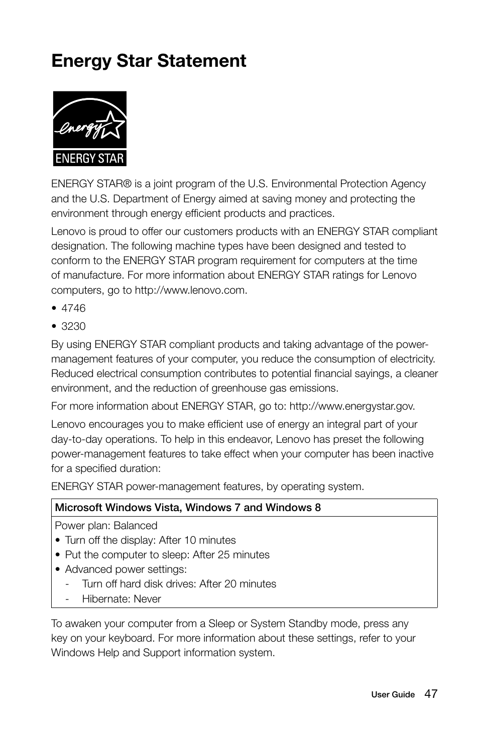 Energy star statement | Lenovo H505s Desktop User Manual | Page 52 / 53