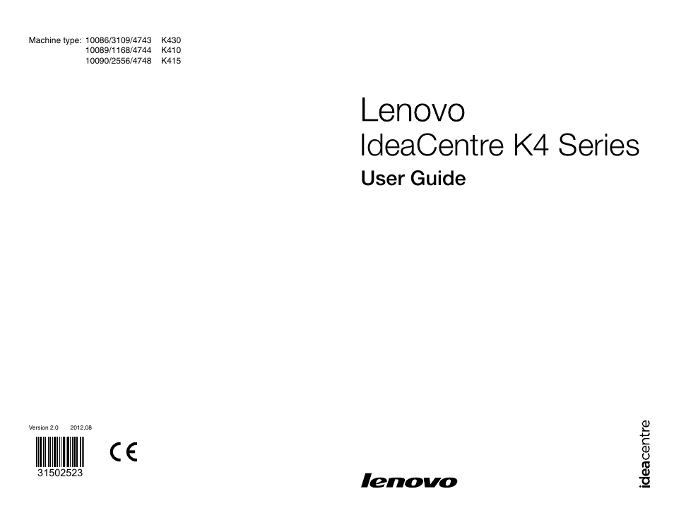 Lenovo IdeaCentre K415 User Manual | 65 pages