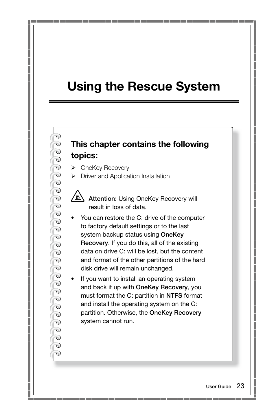 Using the rescue system, This chapter contains the following topics | Lenovo IdeaCentre K415 User Manual | Page 28 / 65