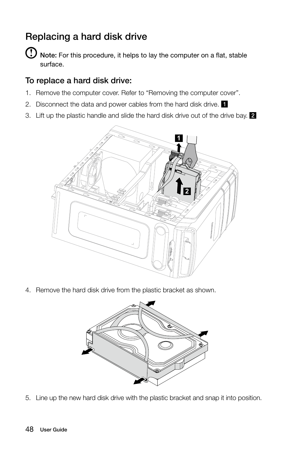 Replacing a hard disk drive | Lenovo IdeaCentre K415 User Manual | Page 53 / 65