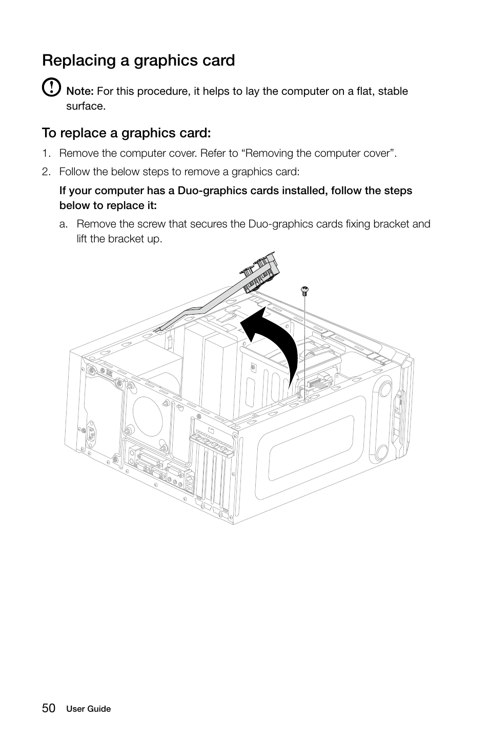 Replacing a graphics card | Lenovo IdeaCentre K415 User Manual | Page 55 / 65